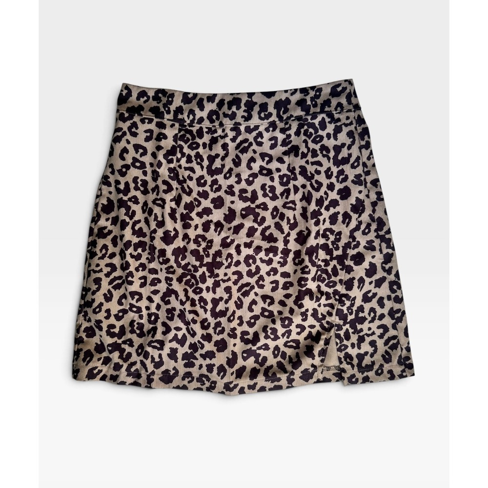 Women's Medium Leopard Print Mini Skirt Stretch Animal Print Back Zip Y2K